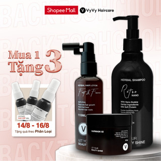 Bộ sản phẩm gội ủ xịt giảm rụng kích mọc cho da đầu khỏe tóc bóng mượt combo 6 vyvyhaircare V 630ml