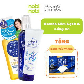 Combo làm sạch dưỡng trắng da gồm dầu tẩy trang Kosé, sữa rửa mặt & toner Hatomugi