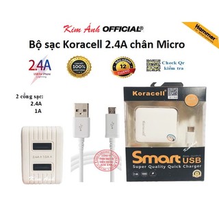 Bộ Sạc nhanh Koracell 2.4A chân Micro (2 cổng USB), check Qr kiểm tra hàng chính hãng, bảo hành 12 tháng