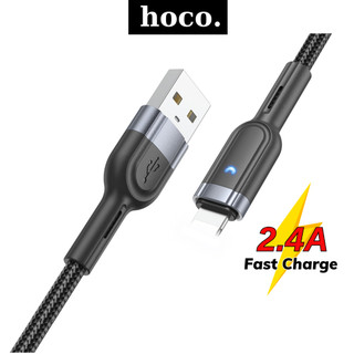 Dây sạc nhanh tự ngắt điện Hoco cáp bọc dù siêu bền có báo đèn cho 7 8P xsmax 11 12 13 14 pro max