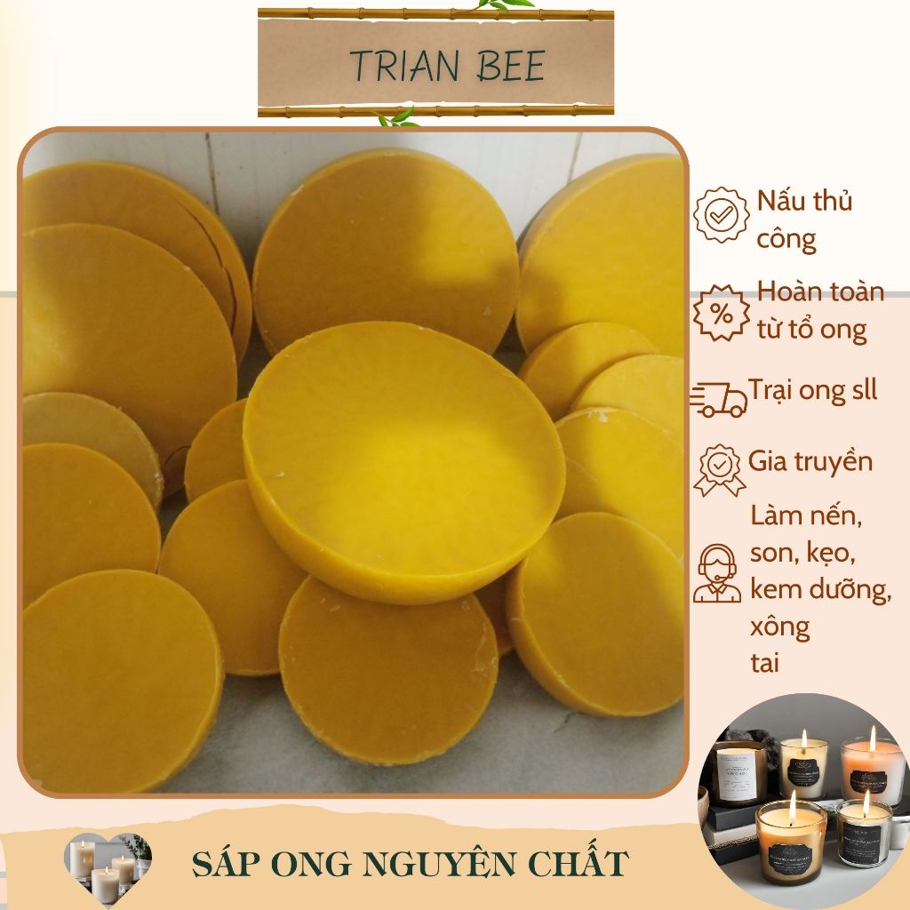Sáp ong nguyên chất 1kg, nấu từ tổ ong nội. đã lọc sạch, cứng và dẻo, thơm nhẹ tự nhiên