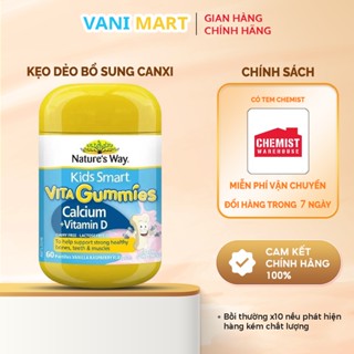  Kẹo Dẻo bổ sung canxi + vitamin D Cho Bé Nature’s Way Kids Smart Vita Gummies Calcium + Vitamin D của Úc phát triển xươ 
