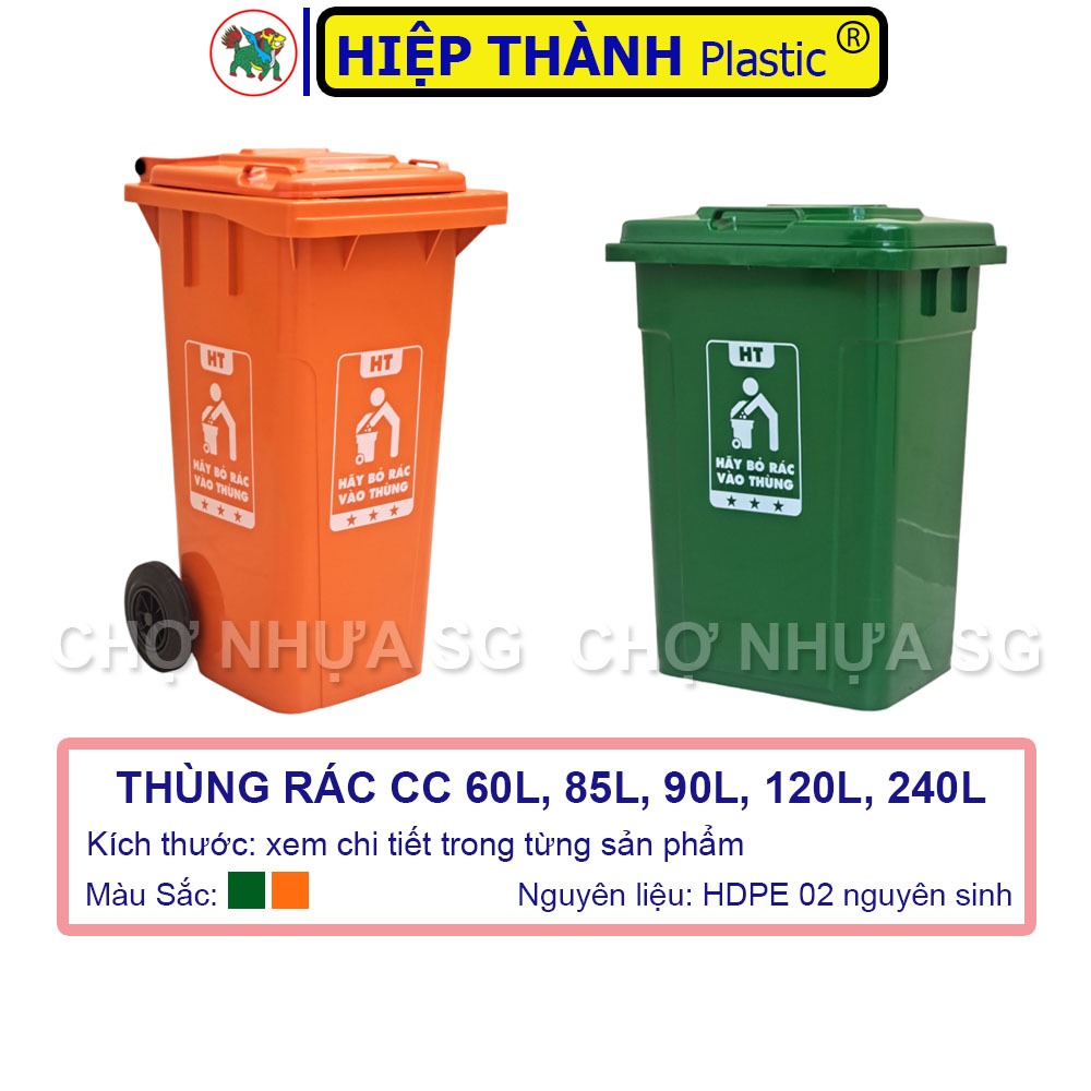 Thùng Rác Công Cộng 60L, 85L, 90L, 120L, 240L Nắp Kín Có Bánh Xe - Nhựa Hiệp Thành