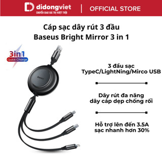 Cáp sạc dây rút 3 đầu Baseus Bright Mirror 3 in 1 (Type C/ Micro USB/Ln) 1.2m