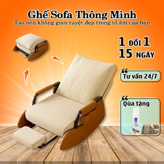Ghế sofa bập bênh có gác chân, ghế lười thư giãn, ghế sofa lười khung gỗ chắc chắn