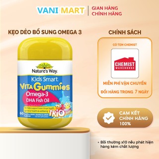  Kẹo Dẻo bổ sung omega 3 Cho Bé Kids Smart Vita Gummies Omega-3 DHA Fish Oil Nature's Way của Úc tăng cường não 60 viên 
