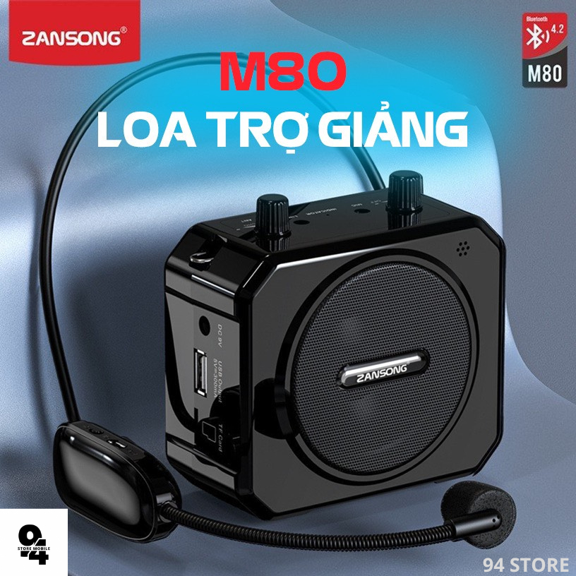 Máy Trợ Giảng Công Suất Lớn M80 Kèm Mic Không Dây,Âm Thanh Chuẩn,Độ Nhạy Cao Chính Hãng ZANSONG Loa 