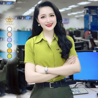 Áo sơ mi nữ tay ngắn công sở giấu nút chuu a6992