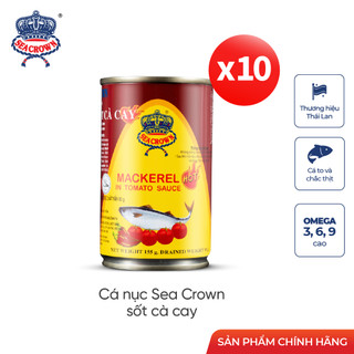 Cá hộp sea crown cá nục sốt cà cay - lốc 10 lon