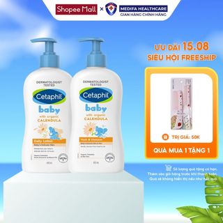 Combo Sữa Tắm Gội, Sữa Dưỡng Ẩm Cetaphil Baby with Organic Calendula 400mL