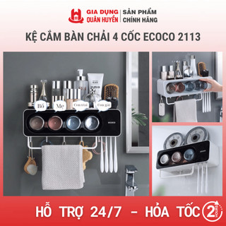 Kệ cắm bàn chải 4 cốc để đồ treo khăn Ecoco không cần khoan tường cao cấp mẫu mới 2021