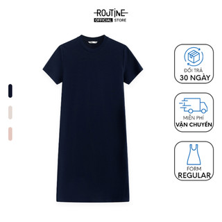 Đầm Nữ Tay Ngắn Cotton Cổ Tròn Trơn Form Regular - Routine 10F23DREW011