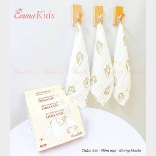 Set 3 Khăn Sữa, Khăn Mặt Muslin Oganic Emmakids Cho Bé, Thấm Hút, Mềm Mại, Kháng Khuẩn Tự Nhiên