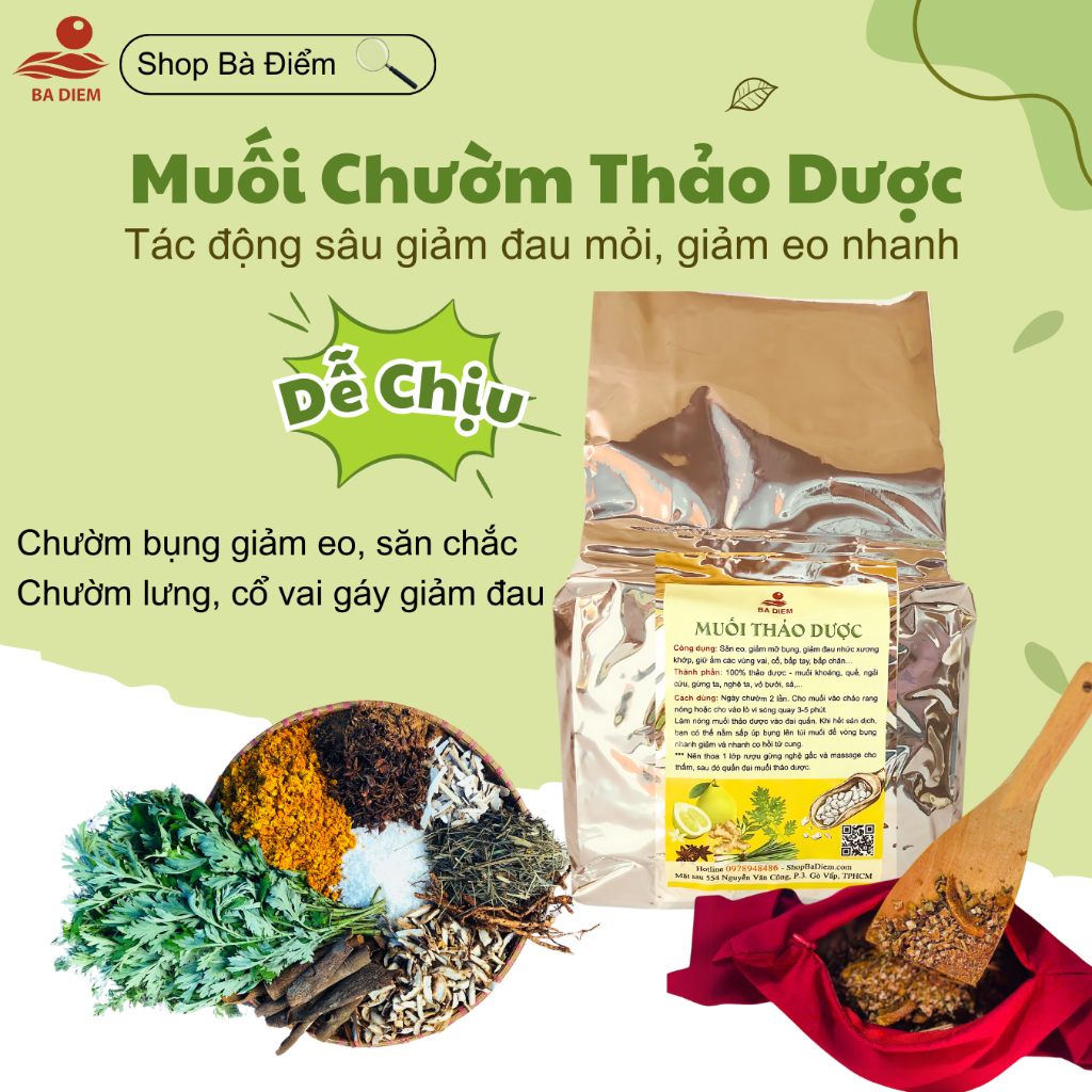 Túi chườm muối thảo dược, túi muối chườm nóng, muối chườm bụng, lưng, cổ vai gáy