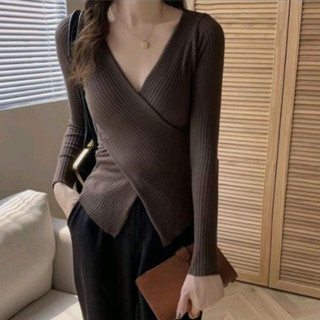  Áo len dài tay nữ  áo len tăm cổ v vạt chéo dáng ôm body gợi cảm quyến rũ chất len mềm mịn dầy dặn hàng QCCC loại 1 