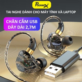 Tai nghe có dây dành riêng cho máy tính bàn và laptop đầu cắm USB dây dài 2,7m có mic đàm thoại- Poermax M36