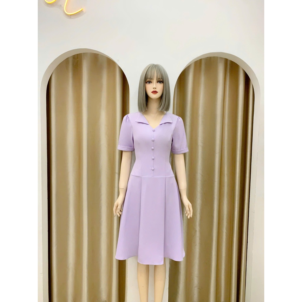 Đầm công sở Nhật Vy cổ V dáng xoè chất lụa phù hợp dự tiệc thanh lịch - D3113