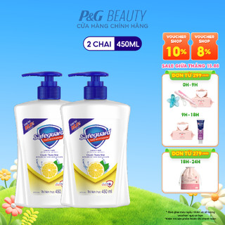 Combo 2 nước rửa tay safeguard sạch 99,9% vi khuẩn & dịu nhẹ cho da chai 450ml chanh tươi mát