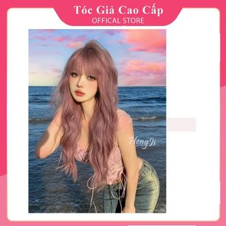 Tóc giả nguyên đầu nữ dài đẹp xoăn sóng , tặng kèm lưới trùm tóc giả, mã 8102k