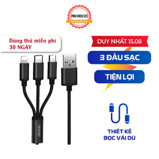 Dây cáp sạc  3 đầu 3in1 đa năng WDC-091 dây dù cao cấptương thích mọi thiết bị