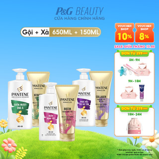 Combo Dầu Gội PANTENE Pro-V Và Dầu Xả Siêu Dưỡng Ngăn Rụng Tóc/ Phục Hồi Hư Tổn/ Suôn Mượt Óng Ả - Chai 650ML & 150ML