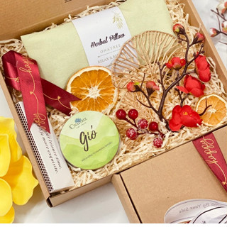 Set quà Tết 2024 Gối chườm mix trà hoa và nến thơm biếu tặng ngày Tết _ Onatree