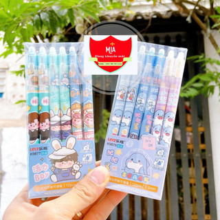 Bút viết gel bấm bôi xóa tẩy được ngòi 0.5mm - mực xanh / tím - mực đậm, ngòi êm, mực đẹp