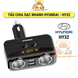 Tẩu sạc cao cấp Hyundai HY32 có Led 2 tẩu, 2 cổng USB, hiển thị điện áp, bảo hành 6 tháng