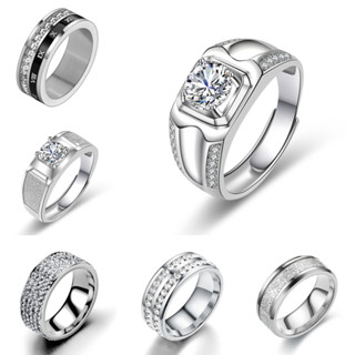Nhẫn Nam Titan Mạ Bạc 925 – Nhẫn Đính Đá Nhân Tạo Kim Cương Pha Lê Phong Cách Thời Trang Sang Trọng