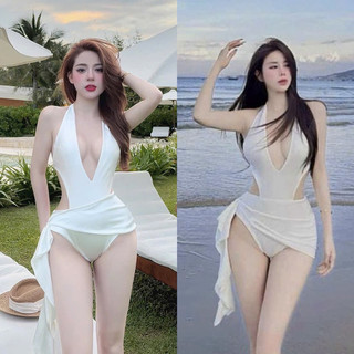 Bikini đồ bơi liền hở lưng vạt dài buộc eo thon gọn L01