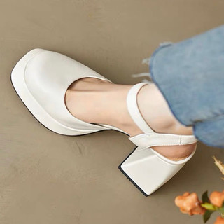 Order - giày gót trụ da lộn da trơn mũi vuông 9cm 34-39