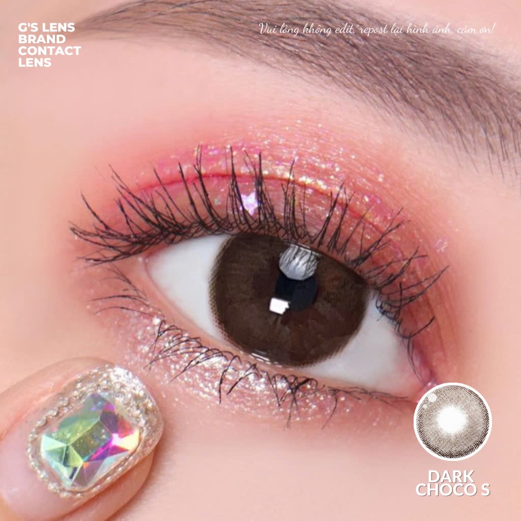 [Lens Hàn_Hema] Kính áp tròng Gslens DARK CHOCO nâu choco vân xước giãn ít lens cận 6 tháng G.DIA 14