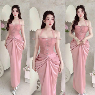 Đầm dự tiệc sự kiện LILYSTORE body trễ vai dún tùng (hàng có sẵn) full size s/m/l/xl