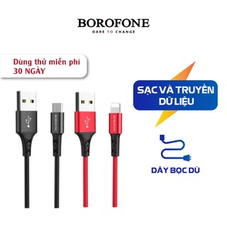 Dây sạc bọc dù độ dài 1m BOROFONE BX20,cáp sạc hỗ trợ sạc nhanh cho điện thoại ip,sam sung,oppo chống đứt không nóng máy