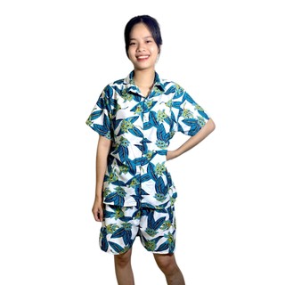 Bộ áo sơ mi đi biển -ohachi, bộ đồ đôi hoa quả hoạ tiết nam nữ quan ao hawaii Kate Thái