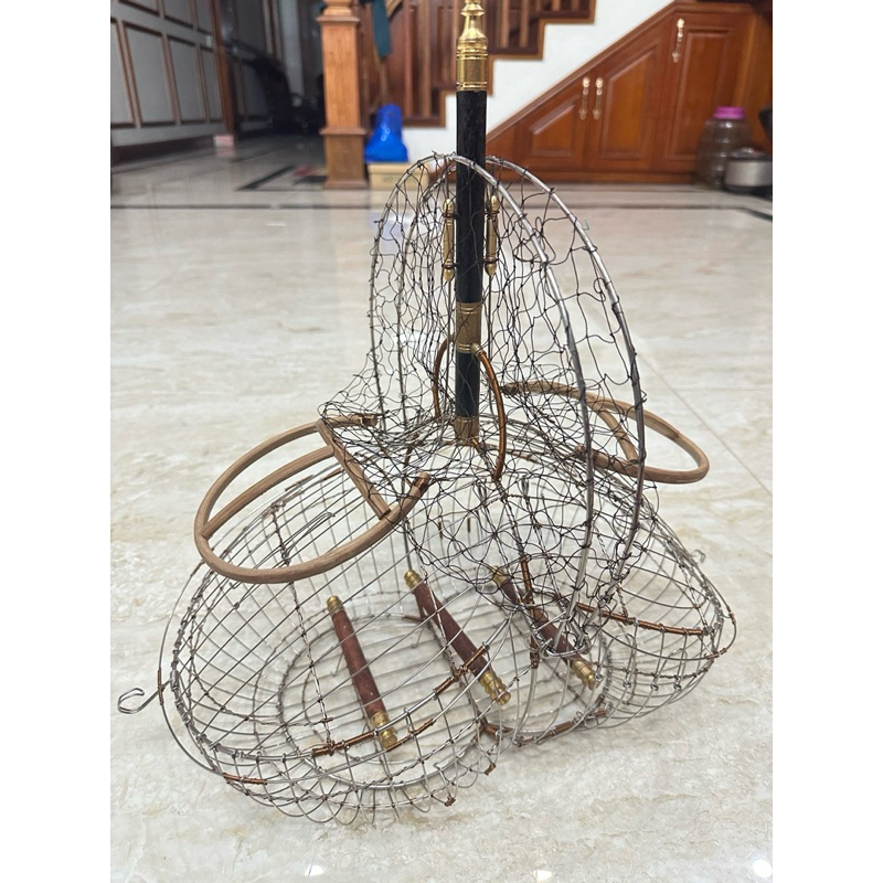 Lồng bẫy chào mào chích choè dáng số 8 LONGCHIM chất liệu inox cứng dây đồng quấn nan lồng, kèm móc 