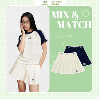 Chân Váy Tennis Xếp Ly Chính Hãng ECOCHIC Logo Thêu Dáng Xoè Ngắn Cạp Cao Có Lót Trong Màu Trắng Be Than B037