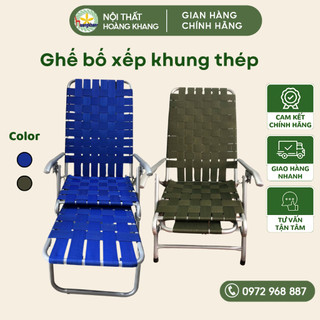 Ghế bố xếp khung thép cao cấp, ghế ngủ trưa cho gia đình, khung thép sơn chống rỉ sét