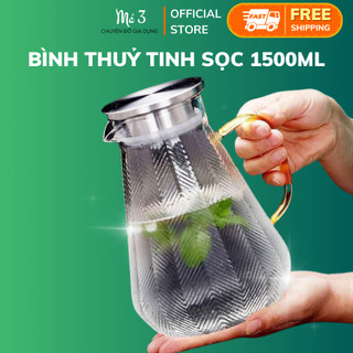 Bình thủy tinh cao cấp, bình nước thủy tinh quai vàng, nắp inox sang trọng 1500ml