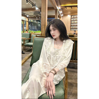 [Rẻ vô địch] Sét đồ ngủ pijama tiểu thư bánh bèo phối ren tay lửng xinh xỉu