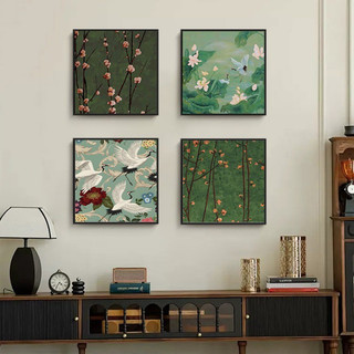  Bộ tranh hoa và chim tranh trang trí phòng làm việc tranh phòng trà đạo tranh phòng khách tranh canvas by Printek 