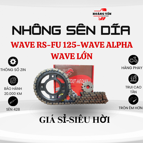 Bộ Nhông Sên Dĩa WAVE RS - FU 125- FU FI - WAVE LƠN- WAVE ALPHA Thương Hiệu FIRE HORSE