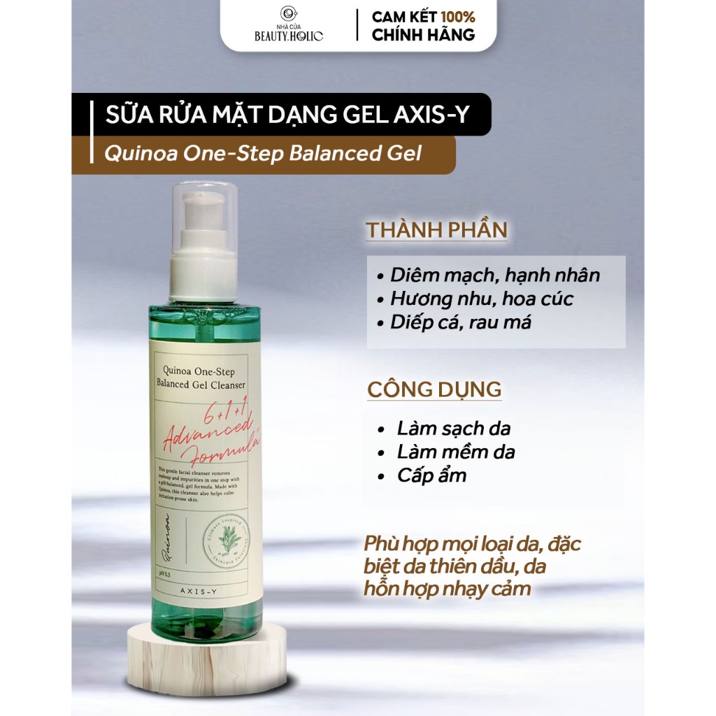 Gel rửa mặt làm sạch sâu AXIS-Y QUINOA ONE STEP BALANCED