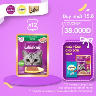 Thức Ăn Cho Mèo Lớn Dạng Sốt WHISKAS - 80g (12 gói) - Dinh Dưỡng Hoàn Thiện & Cân Bằng Cho Mèo Từ 1 Tuổi