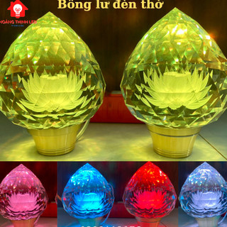Tặng dây đèn led - bộ 2 bông lư đèn thờ- bông pha lê đổi màu nhiều chế độ sáng, đèn thờ phật quan âm