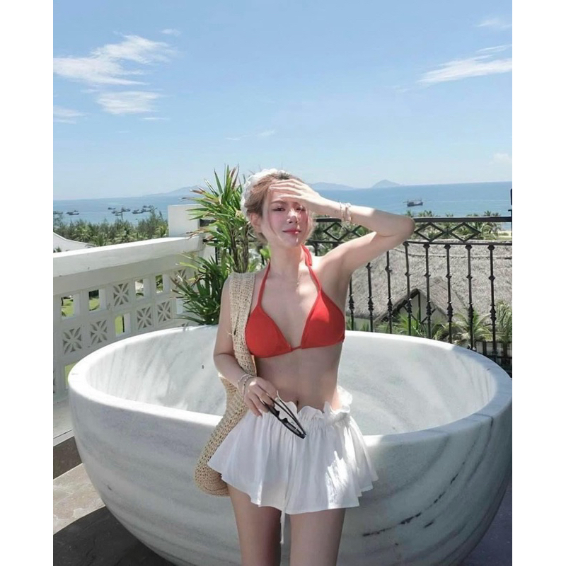 Set 3 Món Bikini Kín Đáo EMMA Phong Cách Cá Tính Gồm Áo Bikini + Quần Váy + Áo Ren Ngoài | BigBuy360 - bigbuy360.vn