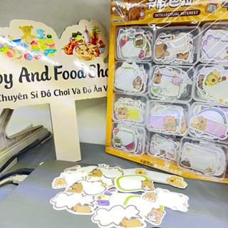 Khay 36 hộp Giấy Ghi chú, nhãn sách vở in hình Capy Bara(hộp 12 miếng)bóc dán được