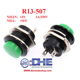 Nút nhấn 16mm, nhấn nhả, xanh lá
