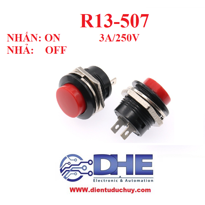 NÚT NHẤN 16MM, NHẤN NHẢ, ĐỎ