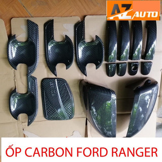 BỘ ỐP TAY NẮM, HÕM CỬA XE, TAY MỞ CỐP , NẮP XĂNG XE FORD RANGER 2016-2024 Cacbon